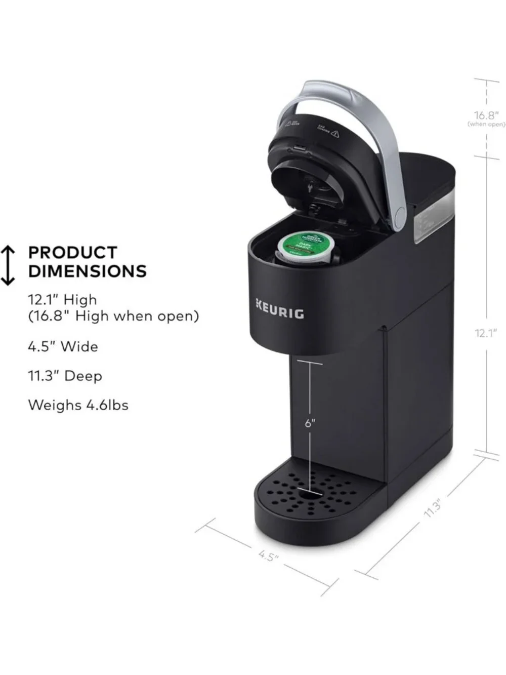 Compact Single Serve Coffee Maker, 6-12oz Brew Size, Ideal for Small Spaces